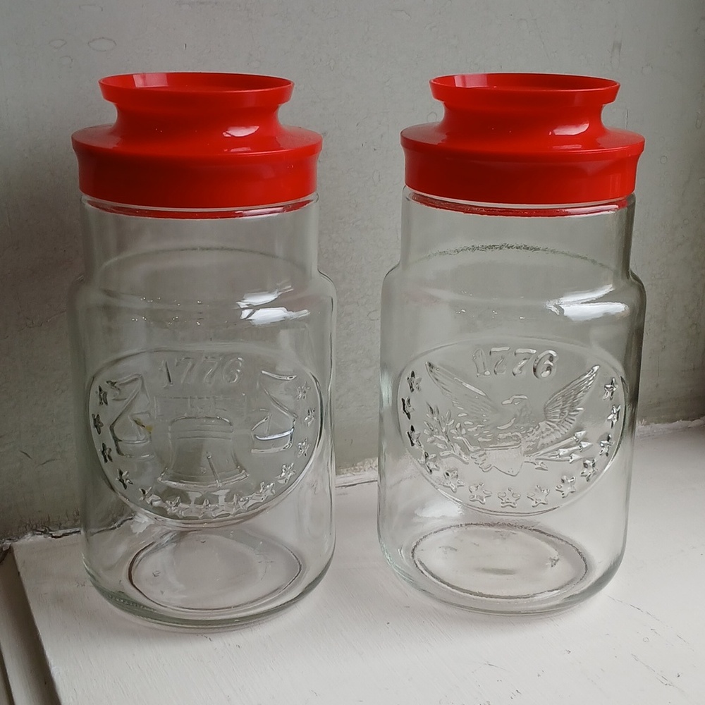 Vintage Anchor Hocking 1976 Bicentennial Maxwell House Coffee Glass Canisters